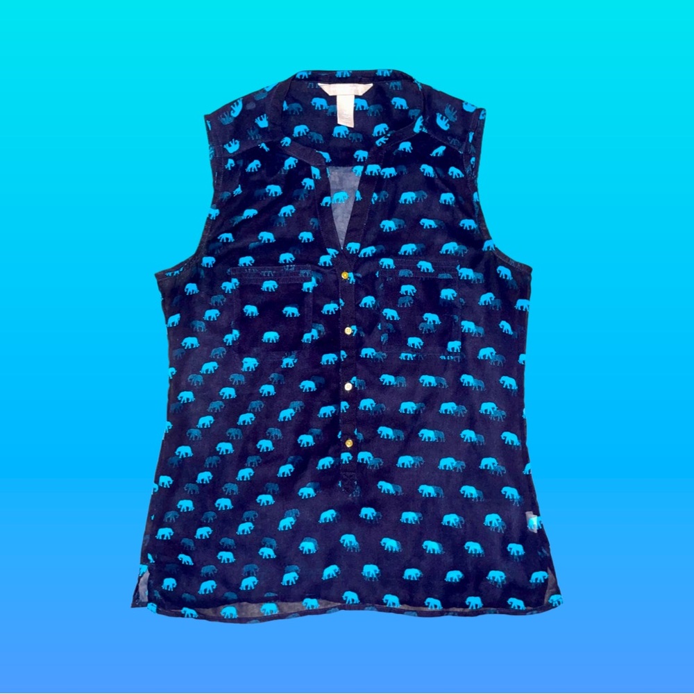 Banana Republic Blue Elephant Sheer Blouse